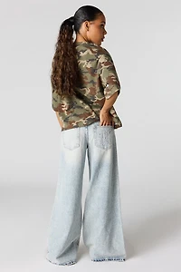 Jean à jambe super large avec motif embossé taille basse