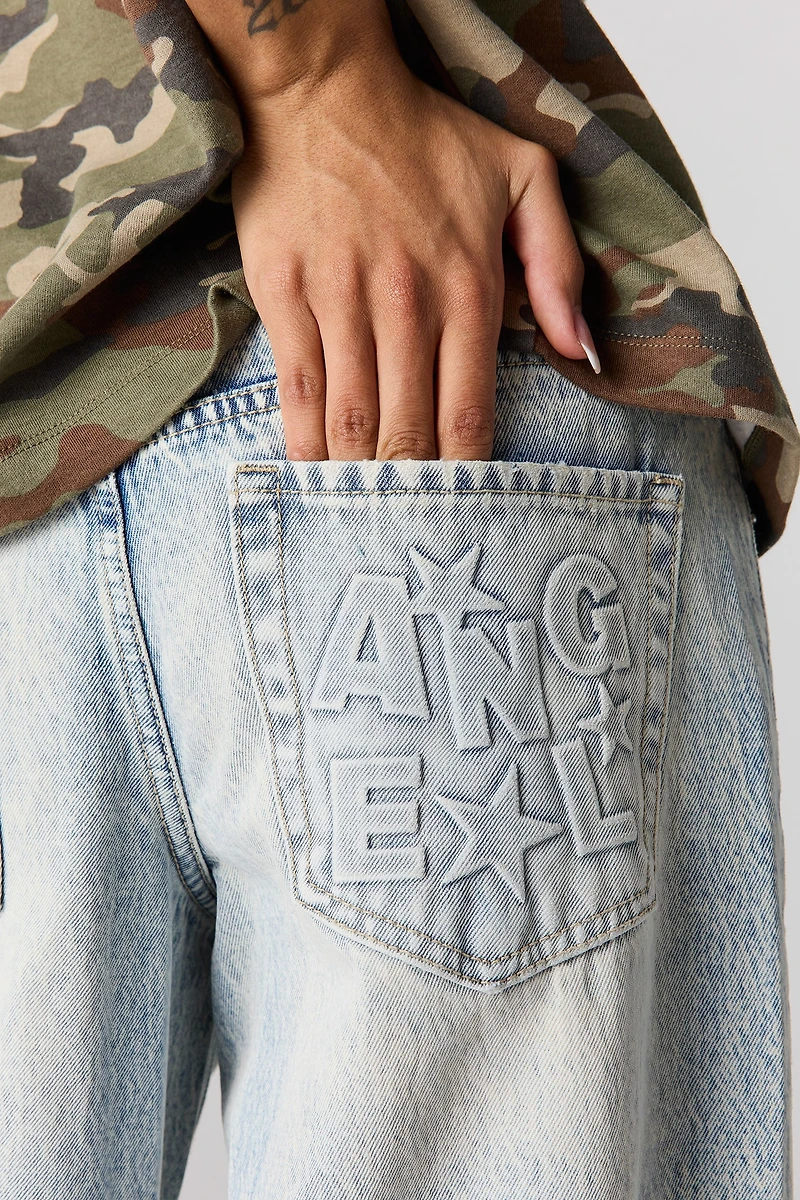 Low Rise Embossed Super Wide Leg Jean