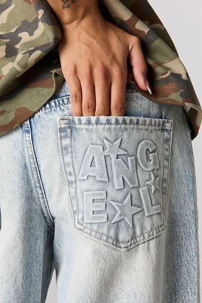 Low Rise Embossed Super Wide Leg Jean