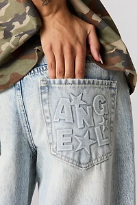 Low Rise Embossed Super Wide Leg Jean