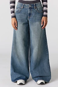 Low Rise Embossed Super Wide Leg Jean