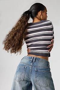 Low Rise Embossed Super Wide Leg Jean