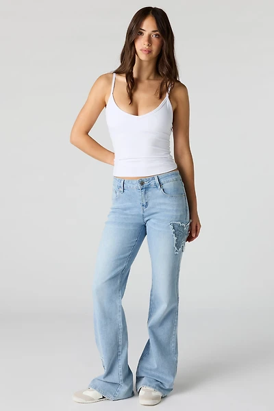 Stretch Low Rise Butterfly Flare Jean