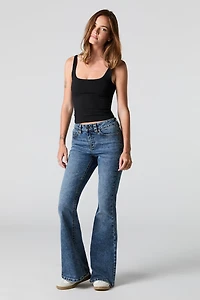 Low Rise Back Pocket Flap Flare Jean