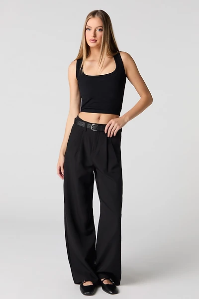 Pantalon baggy habillé à jambe large avec ceinture