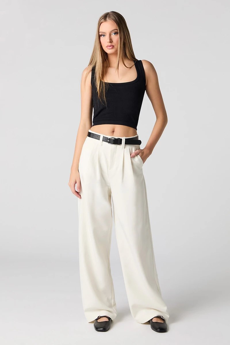 Pantalon baggy habillé à jambe large avec ceinture