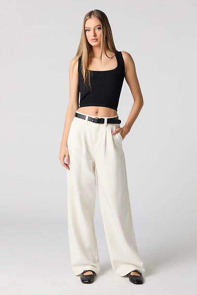 Pantalon baggy habillé à jambe large avec ceinture