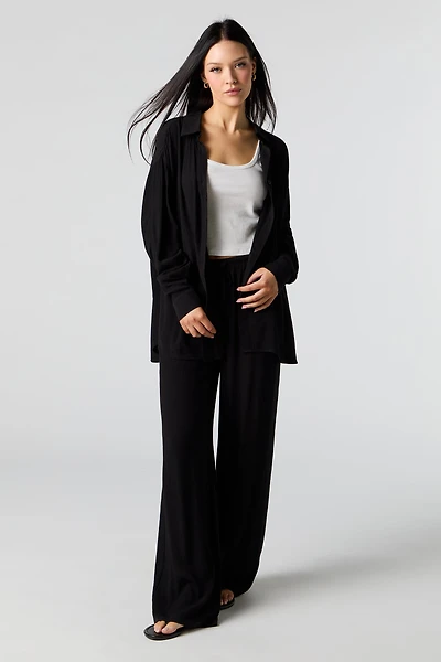 Pantalon à jambe large froissé avec taille coulissante