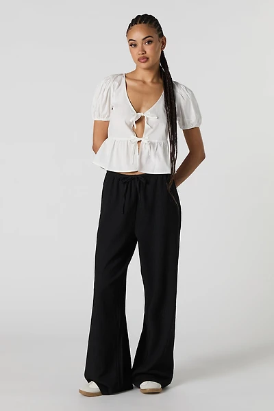 Textured Flowy Wide Leg Dress Pant