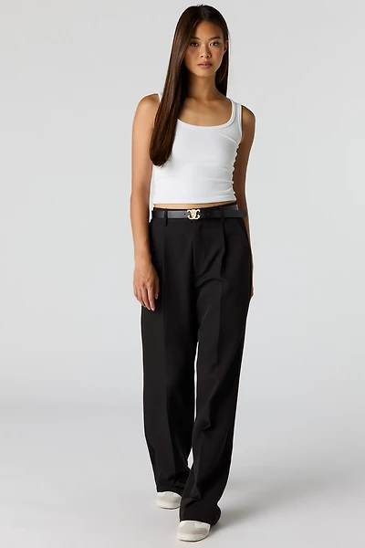 Belted Wide Leg Dress Pant