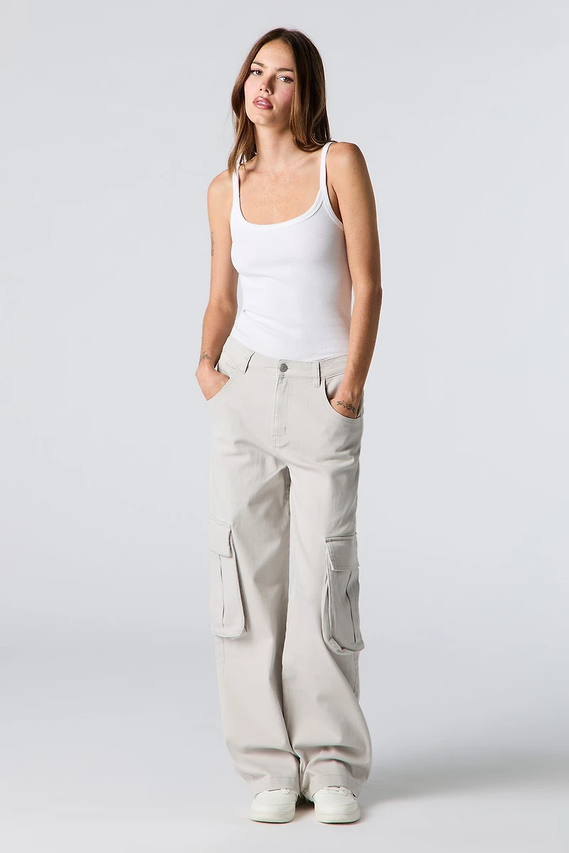 Pantalon cargo à jambe large en denim