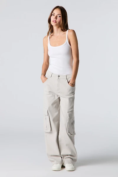 Pantalon cargo à jambe large en denim
