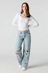 Ripped Low Rise Skater Light Jean