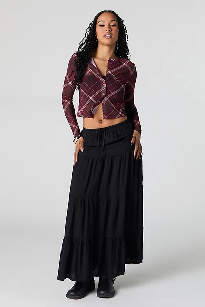 Tiered Drawstring Maxi Skirt