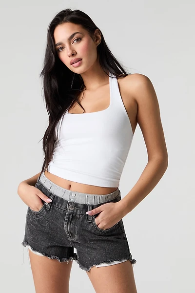 Double Waistband Denim Short