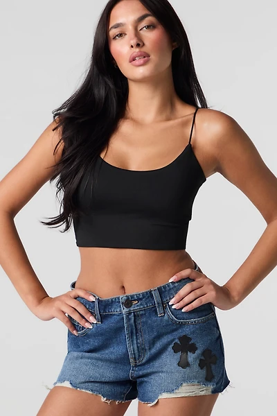 Cross Applique Distressed Denim Short