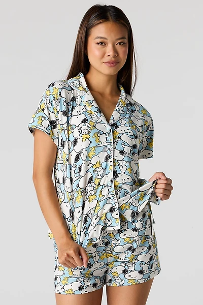 Peanuts Snoopy Button-Up Top & Short Pajama Set
