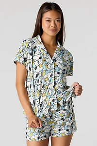 Peanuts Snoopy Button-Up Top & Short Pajama Set