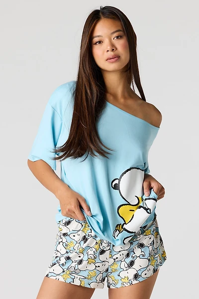 Peanuts Snoopy Off Shoulder Top & Short Pajama Set