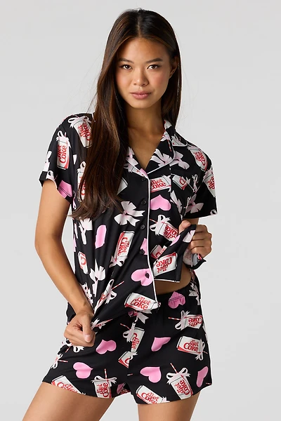 Ensemble pyjama avec haut boutonné à imprimé Coke et short
