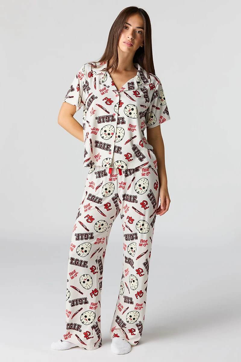 Ensemble pyjama avec haut boutonné à imprimé Halloween et pantalon