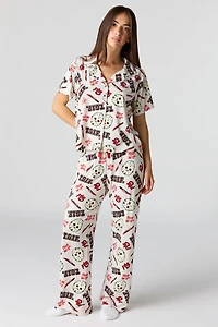 Ensemble pyjama avec haut boutonné à imprimé Halloween et pantalon