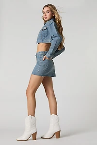Rhinestone Denim Mini Skirt