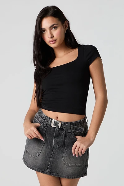 Belted Multi Pocket Mini Denim Skirt