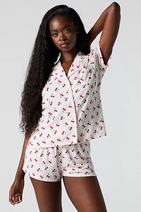 Ensemble-pyjama 2 pièces haut côtelé boutonné et short