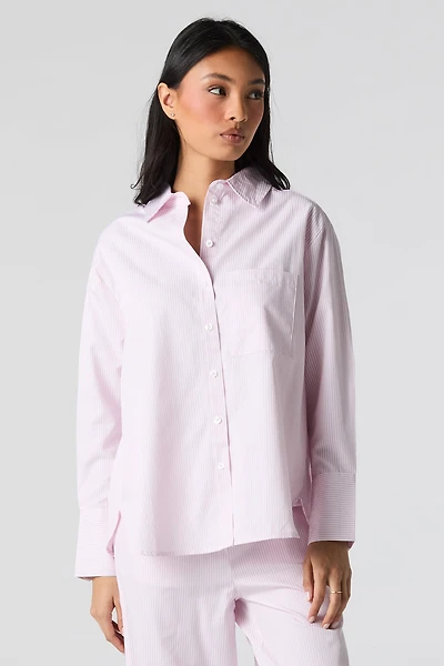 Haut de pyjama boutonné rayé à manches longues