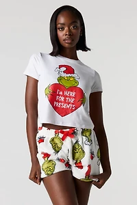 Grinch Printed T-Shirt & Plush Pant Pajama Set