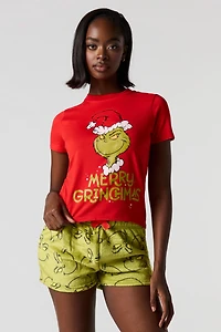 Grinch Printed T-Shirt & Plush Pant Pajama Set