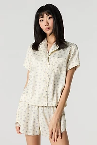 Satin Button-Up Shirt & Short 2 Piece Pajama Set