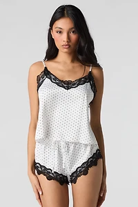 Ensemble pyjama avec débardeur et short en satin liséré de dentelle