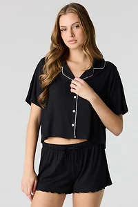 Soft Ribbed Button-Up Top & Short Pajama Set