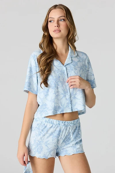 Button-Up Top & Short Sleep Mask Pajama Set