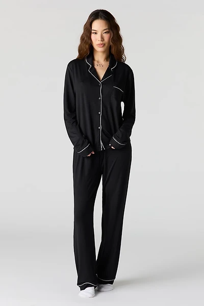 Soft Button-Up Long Sleeve Top & Pant Pajama Set