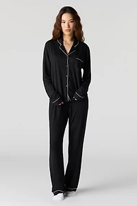 Soft Button-Up Long Sleeve Top & Pant Pajama Set