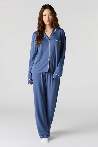 Ensemble pyjama avec haut boutonné à manches longues et pantalon