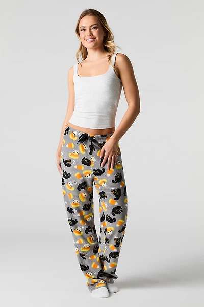 Pantalon de pyjama pelucheux à imprimé Halloween