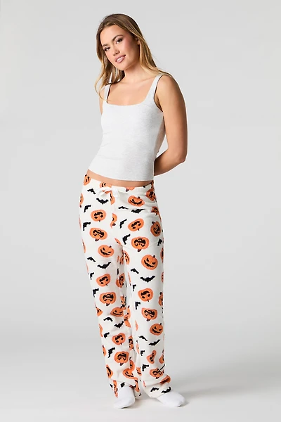 Pantalon de pyjama pelucheux à imprimé Halloween