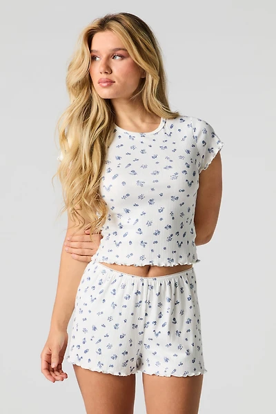 Ensemble pyjama avec t-shirt et short imprimés en pointelle