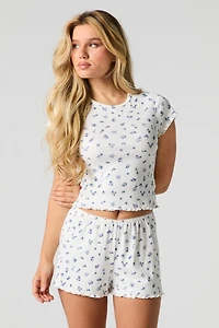 Ensemble pyjama avec t-shirt et short imprimés en pointelle