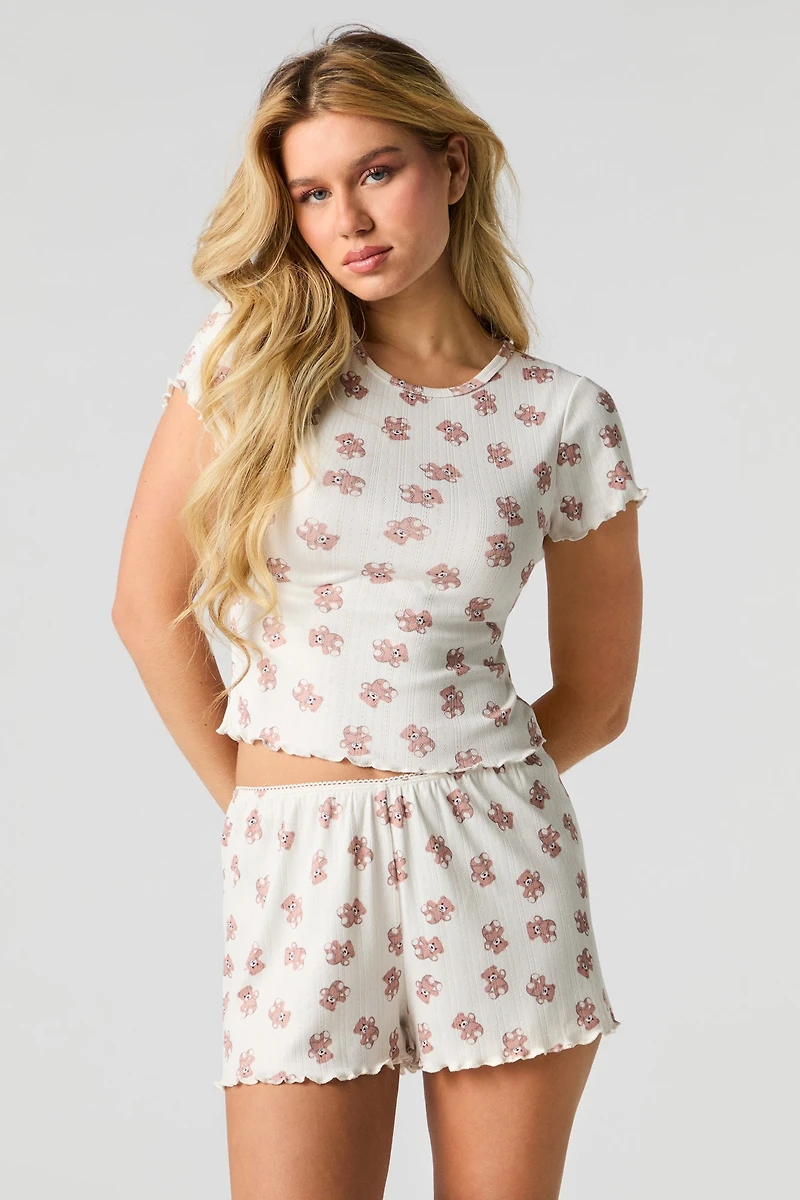 Printed Pointelle T-Shirt & Short 2 Piece Pajama Set