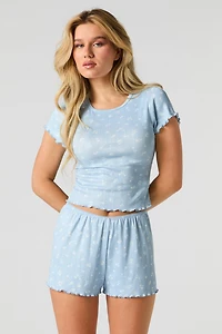 Printed Pointelle T-Shirt & Short 2 Piece Pajama Set