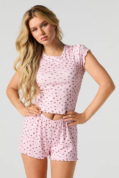 Ensemble pyjama avec t-shirt et short imprimés en pointelle