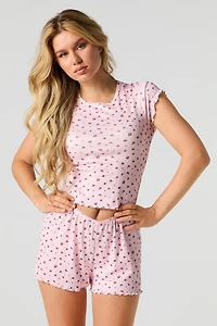 Ensemble pyjama avec t-shirt et short imprimés en pointelle