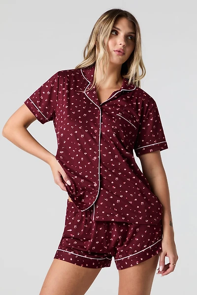 Ensemble pyjama avec haut boutonné côtelé et short