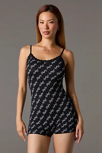 Playboy Print Lace Trim Pajama Romper