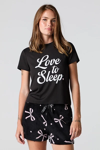 Graphic T-Shirt & Plush Short 2 Piece Pajama Set